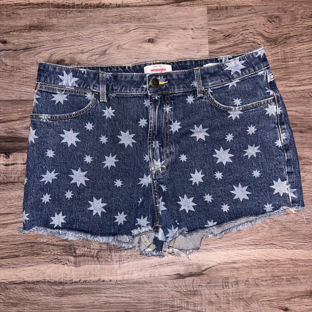Wrangler Denim Shorts Star Print High Rise Cut Off Jean Shorts‎